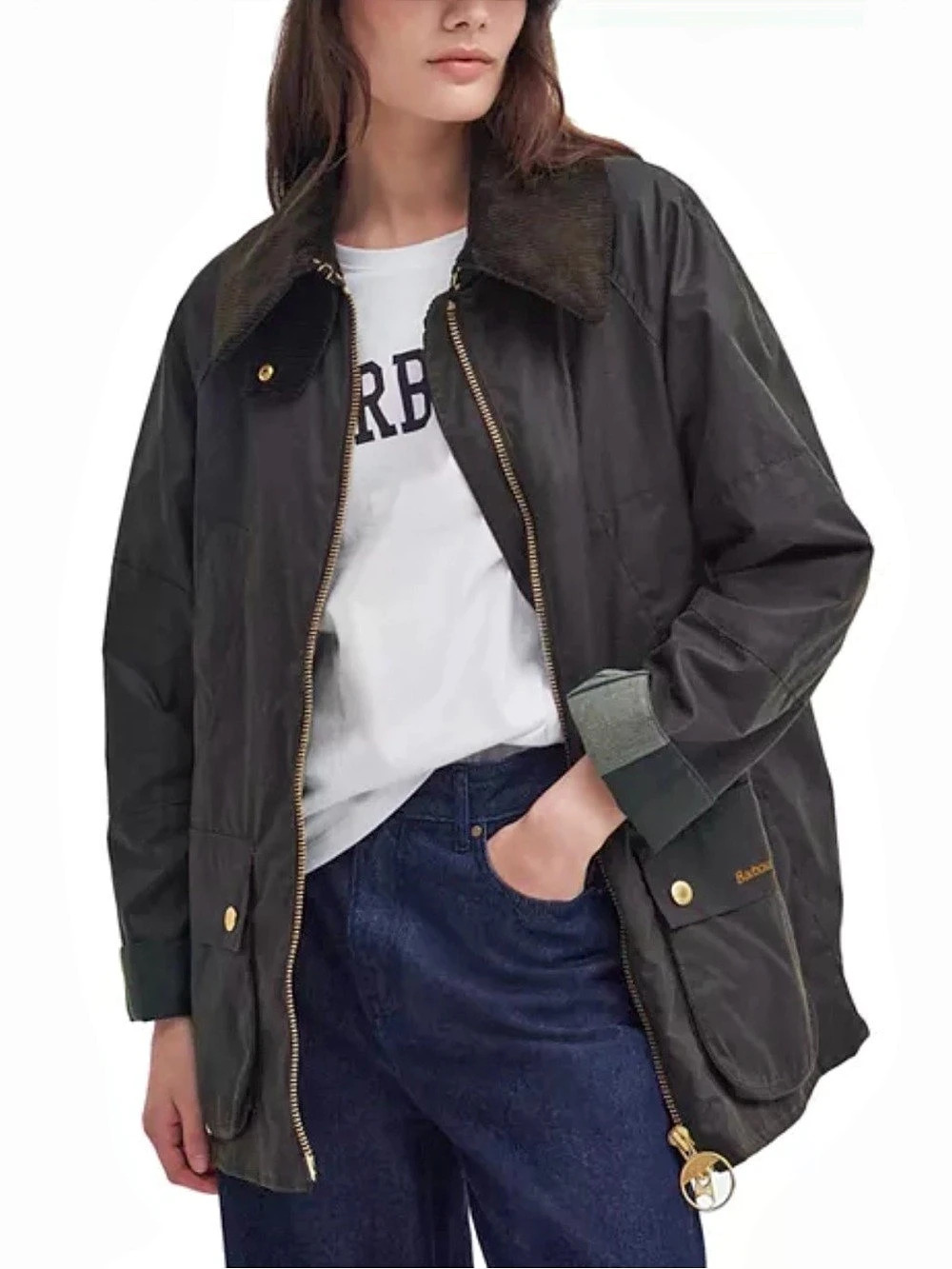 Barbour Allerston Waxed Jacket Coat Olive/Ancient Size US 2
